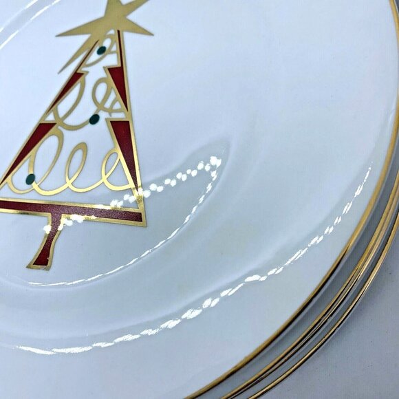 PIER ONE Christmas Tree Porcelain Dessert Plates Set of Four Vintage Red & Green - Picture 12 of 12